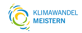 Logo das Auftritts Klimawandel meistern; Das Logo zeigt in farbigen Kreisflächen die Elemente Luft Wasser und Natur; Link führt zu Startseite des Angebots Klimawandel meistern 